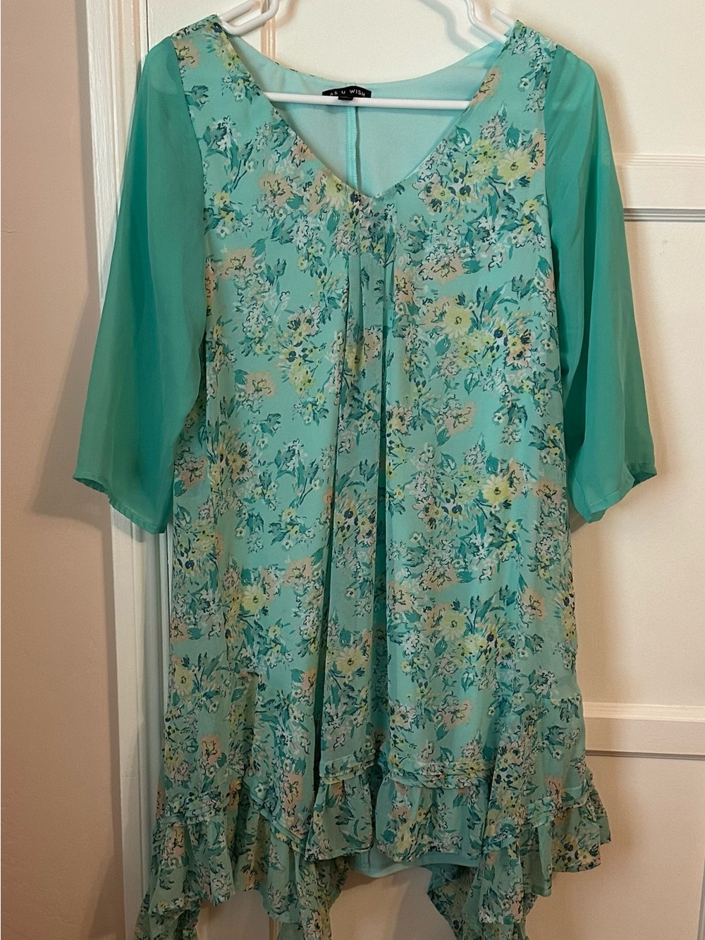 Floral Mint Green Chiffon Dress